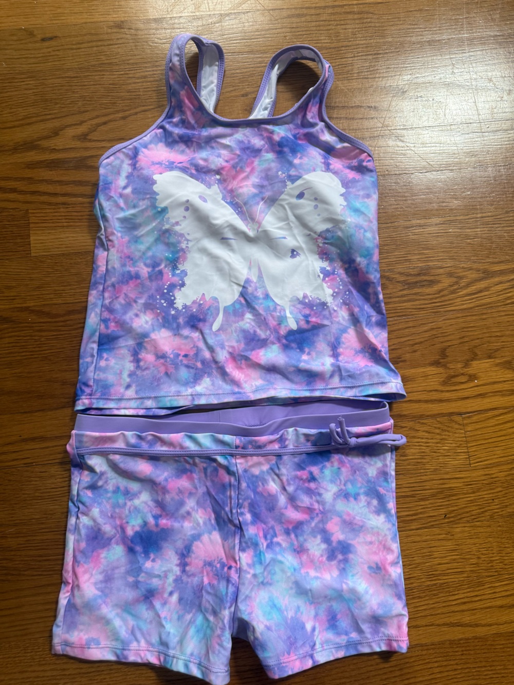 Girls Two-Piece Butterfly Tie-Dye Tankini Set - Purple Pink Blue